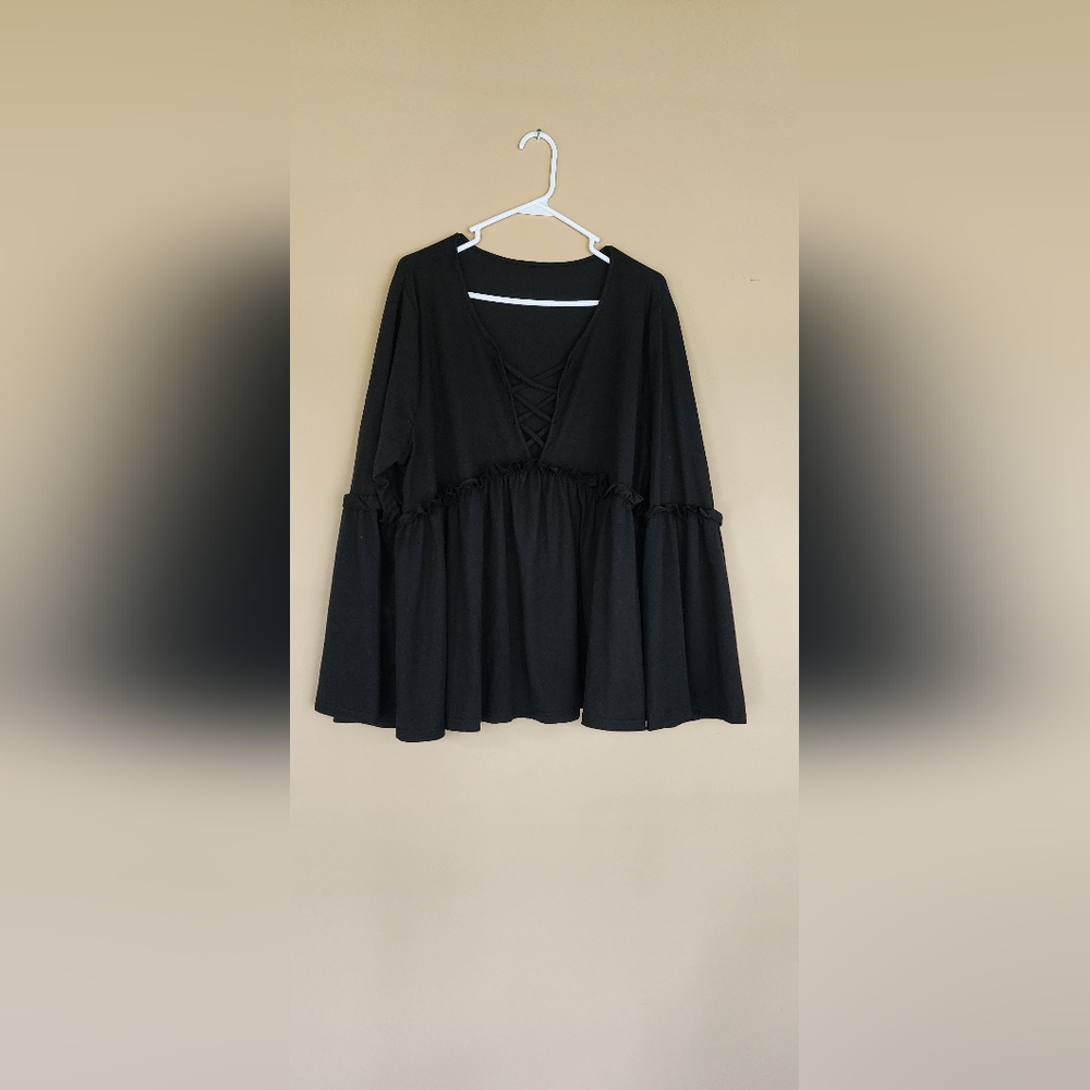 SHEIN Black Bell Sleeve Tiered Blouse